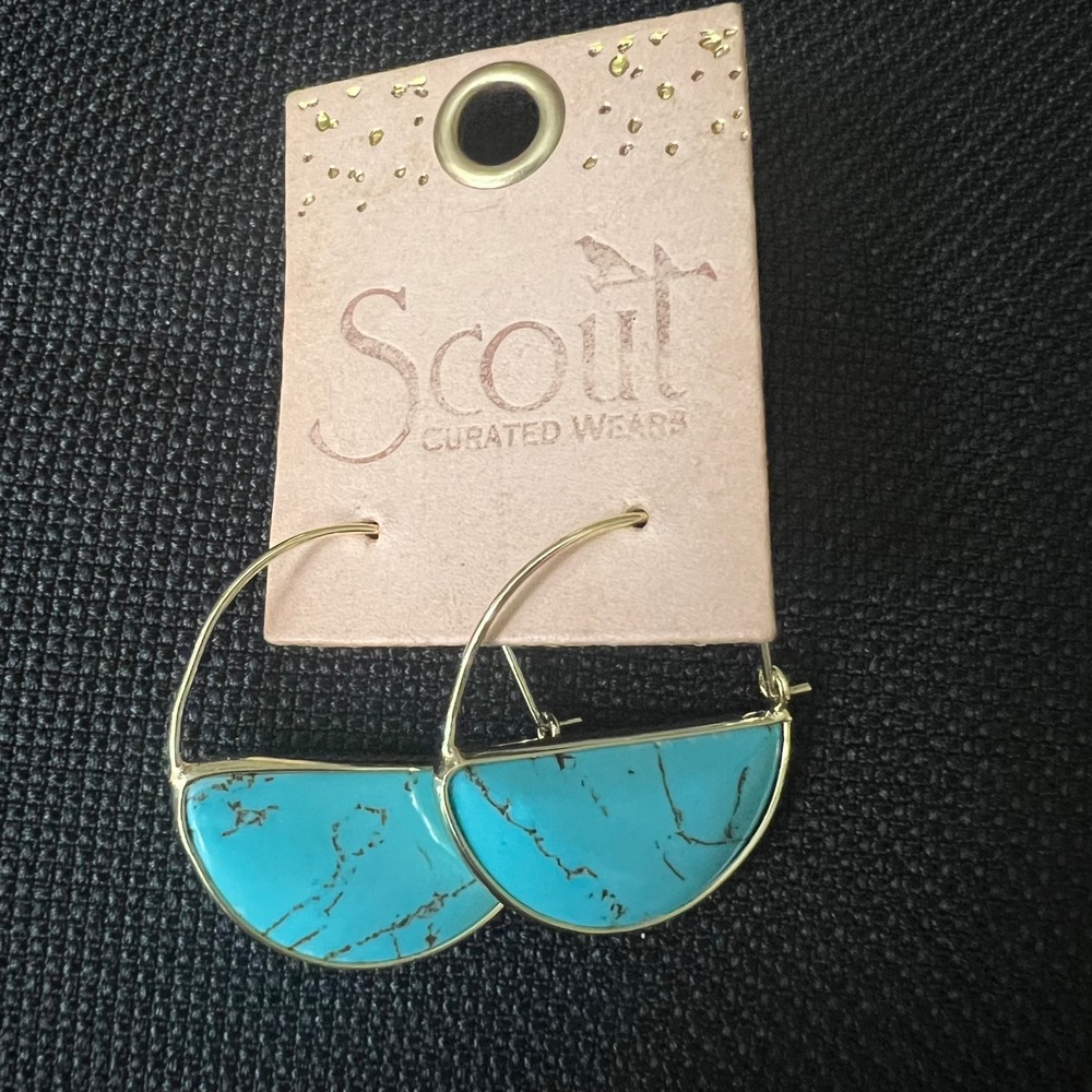 Scout Curated Wear Gold Faux Turquoise Half Moon Hoop Earrings 1.5" Southwestern